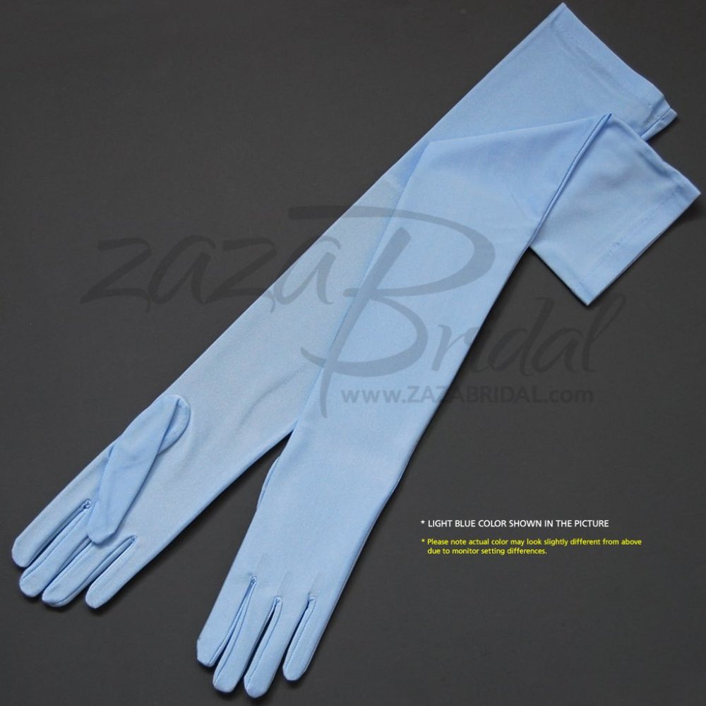 23.5″ Long 4-Way Stretch Matte Finish Satin Gloves Opera Length 16BL - LT Blue